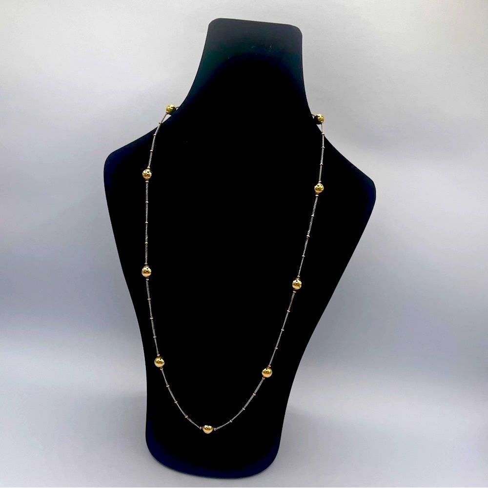 14k Necklace Yellow Gold Beads & Washers on White Gold Chain 19”